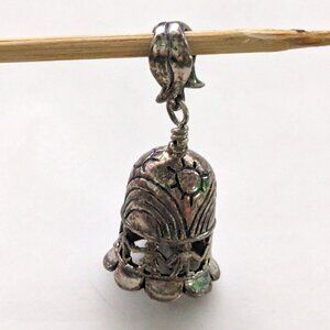 Bell Collection Sterling Silver Etched Sun, Children Ringing Bell Pendant Charm